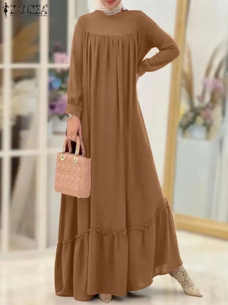 

Fashion Muslim Long Dress ZANZEA 2023 Autumn Maxi Dresses Long Sleeve Solid Vestidos Fashion Abayas For Women Ramadan Robe Abaya