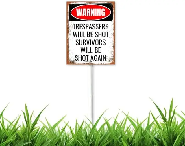 8x12 inch Warning Trespassers Will Be Shot Survivors Will Be Shot Again Sign with Stake,Aluminum Outdoor Decoration Sign Al sign