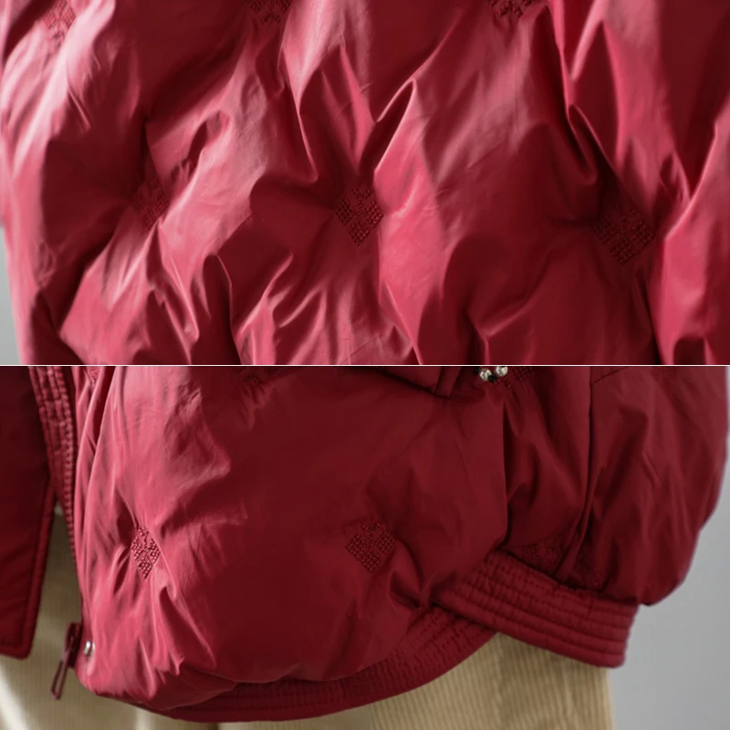 Schinteon 여성용 화이트 오리 다운 재킷 캐주얼 루즈 피트 스탠드 칼라 코트 자수 가을 겨울 따뜻한 빈티지 아웃웨어 2025