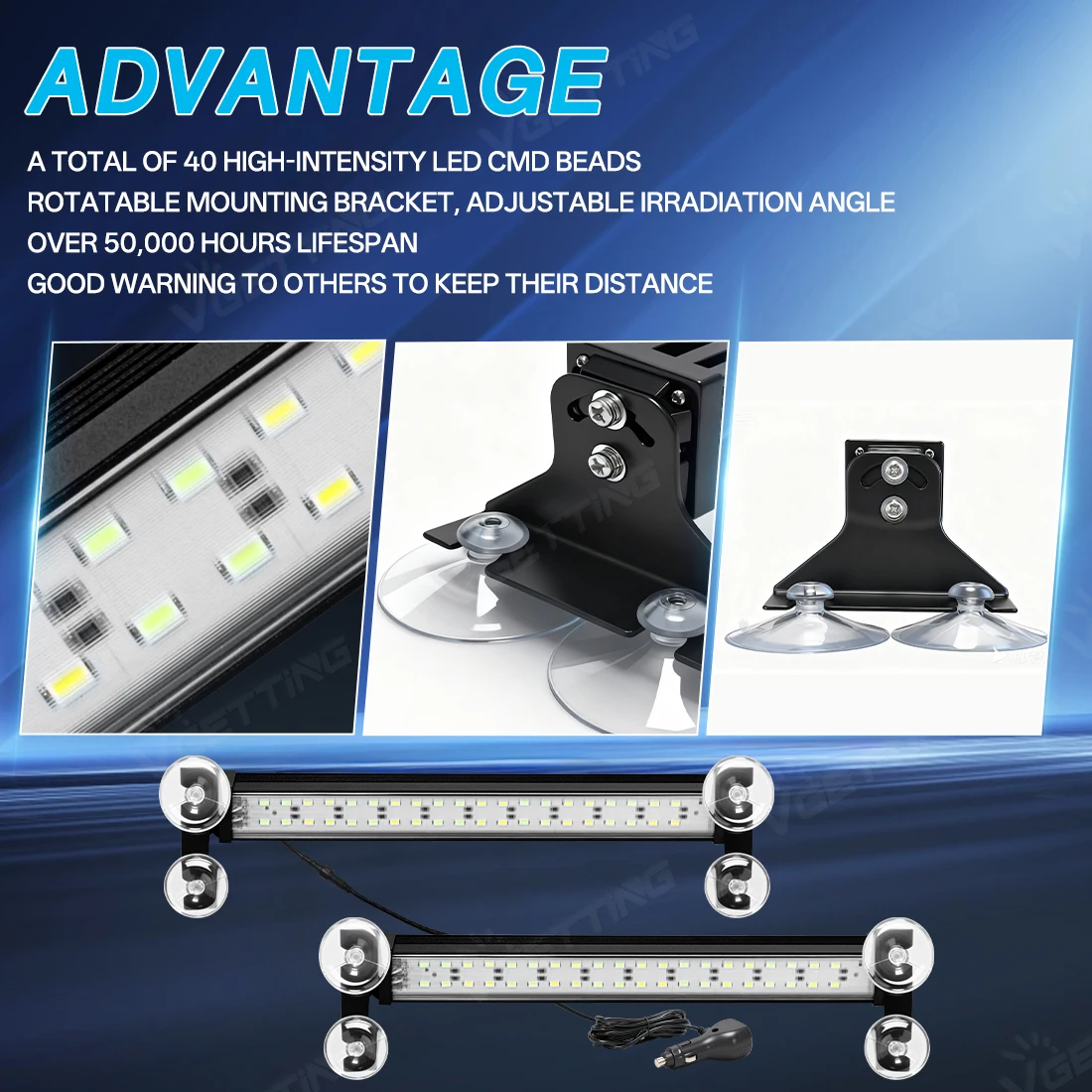 العالمي 2 في 1 40LED منارة الشرطة مصباح الطوارئ سيارة الجبهة الزجاج الأمامي تحذير أضواء ستروب فلاش مصباح إشارة مقاوم للماء 12 فولت #4