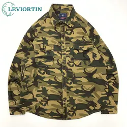 Men's Camouflage Cargo Shirts Cotton Washed Streetwear High Quality Work Safari Style Male Long Sleeve Shirt Jacket