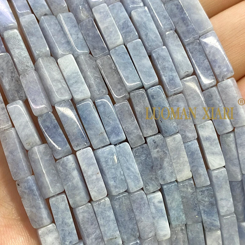 4x13mm Square Natural Stone Light Blue Angelite Chalcedony Loose Spacer Beads for Jewelry Making DIY Bracelet Accessories