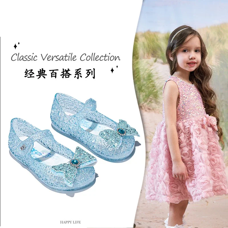 

Girls Closed Toe Sandals2024 Summer New Soft Bottom Children Jelly Shoes Girls Princess Shoes Crystal Shoes