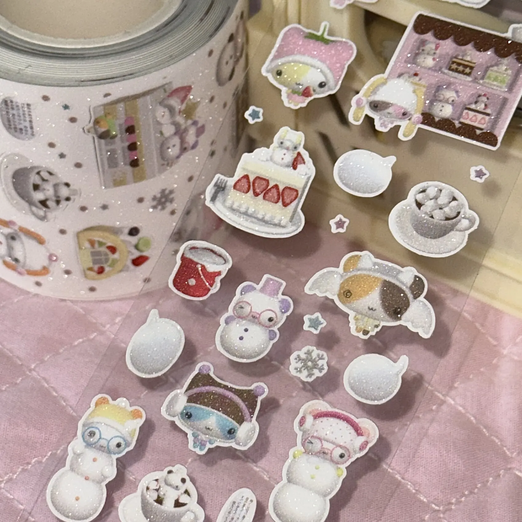 Cute Snow Night Cake Cafe Die cut Dispensing Sticker DIY Goo Card Journal Scrapbooking Photo Card Phone Case Collage Supply