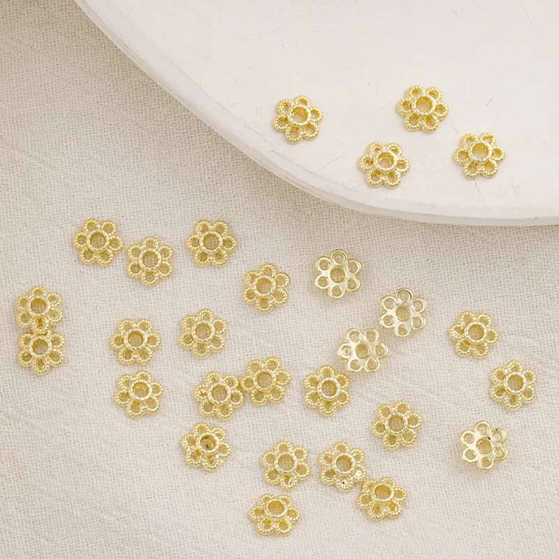 Hollow Flower Spacer End Bead Caps, Jóias Fazendo Acessórios, Cobre Descobertas Pulseira, DIY Craft, 6mm, 30Pcs