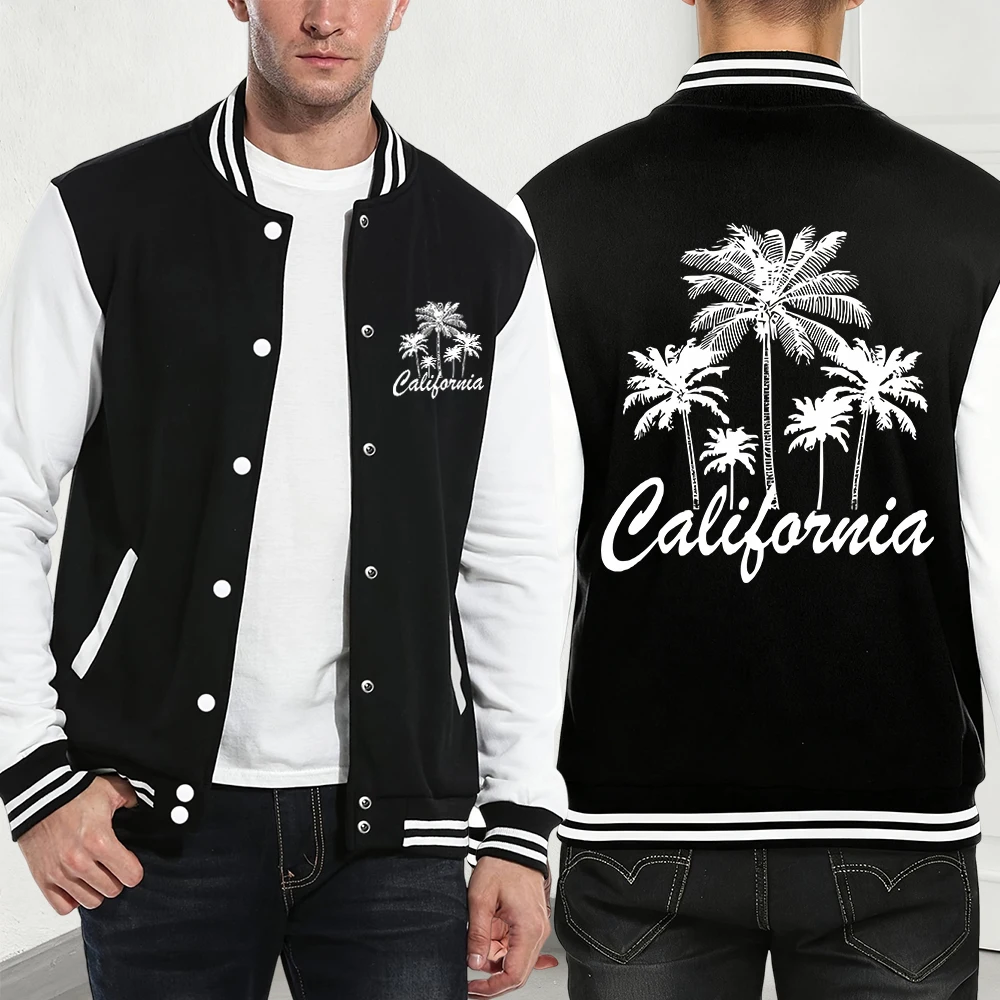 

Coconut Trees California Printing Coats Mens Winter Loose Baseball Jersey Basics Fleece Warm Jackets Casual Pocket Male Clothes