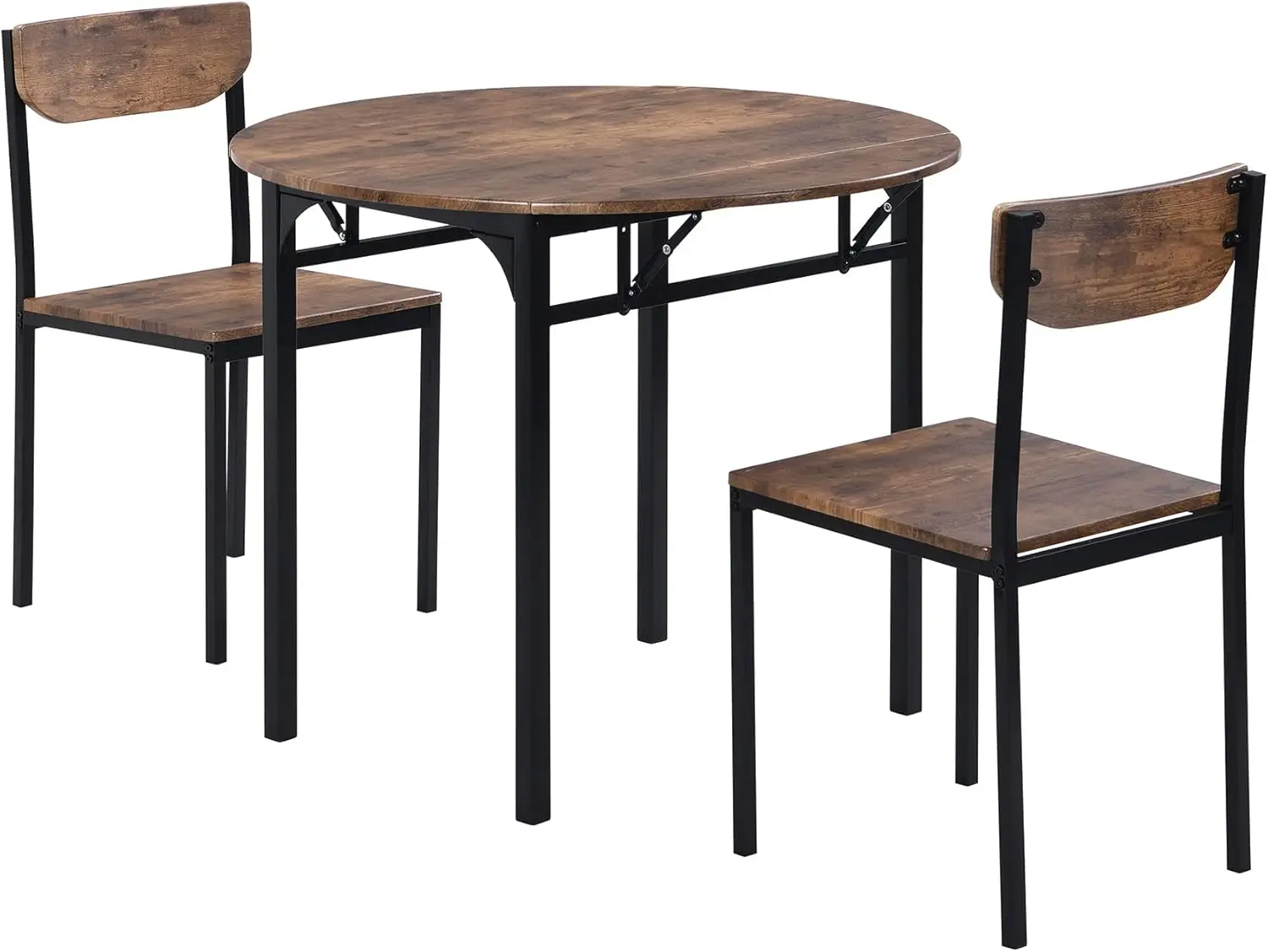 P Purlove 3 Piece Round Dining Table Set,Solid Wood Kitchen Table And Chair Set Of 2,Farmhouse Drop Leaf Table And 2 Chairs For