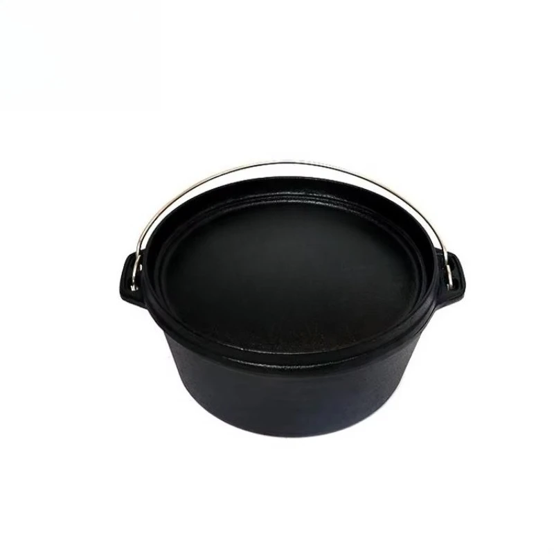 

Outdoor Cooking Cast Iron Cookware Camping Pot Oven with Double Use Lid and Lid Lifter
