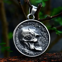 2024 New Unique Design Stainless Steel Skull Round 3D Pendant For Men Punk Hip Hop Halloween Jewelry Wholesale Gift