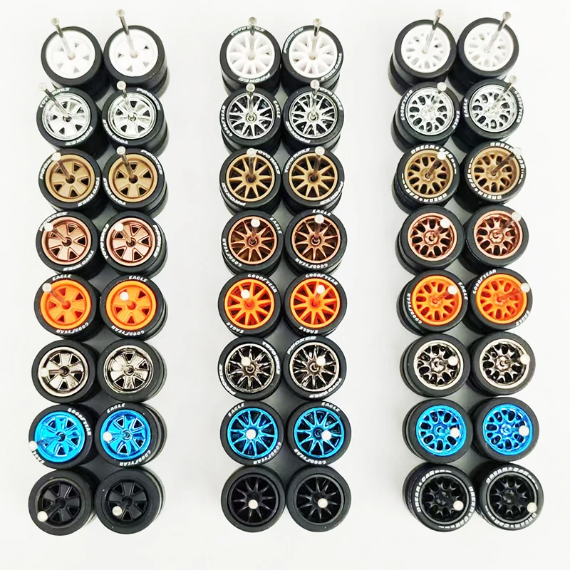 10 sets 1/64 Wheels and Tires 10.7mm Rubber Tyres Rims CE28 BBS LMR FUCHS Parts for 1:64 HW Diecast Car Models