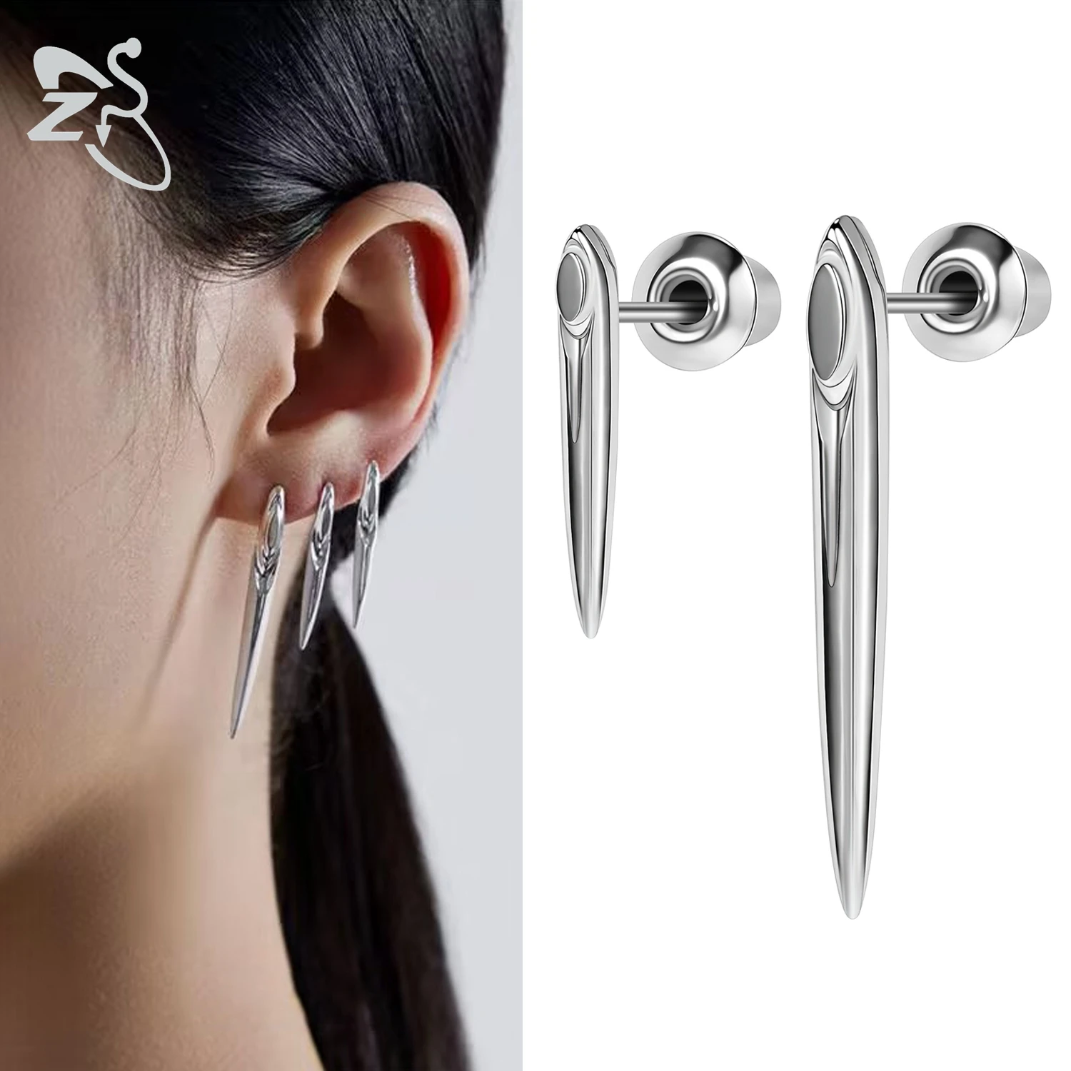 

ZS 1 Piece 20G 925 Sterling Silver Stud Earring For Women Girls Wand Shape Ear Studs Helix Cartilage Piercings Jewelry 14MM/24MM