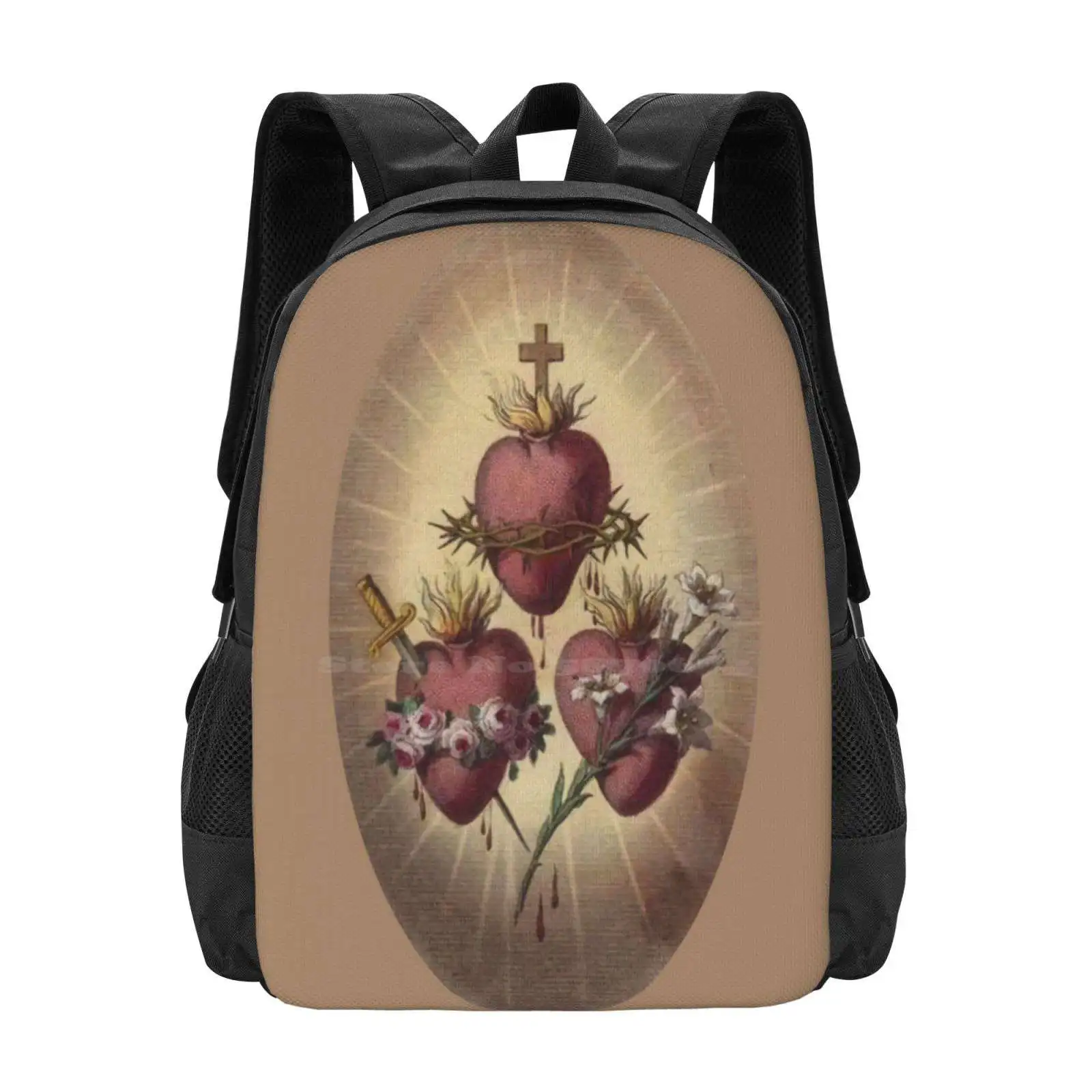 

Hearts Of Holy Family Hot Sale Schoolbag Backpack Fashion Bags Hearts Of Holy Family Sacred Hearts Jmj Jesus Immaculate Heart