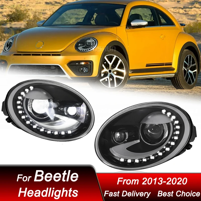 Suitable for 13-20 models of VW Beetle headlight assembly modification with high-end dynamic LED daytime running light flow lens