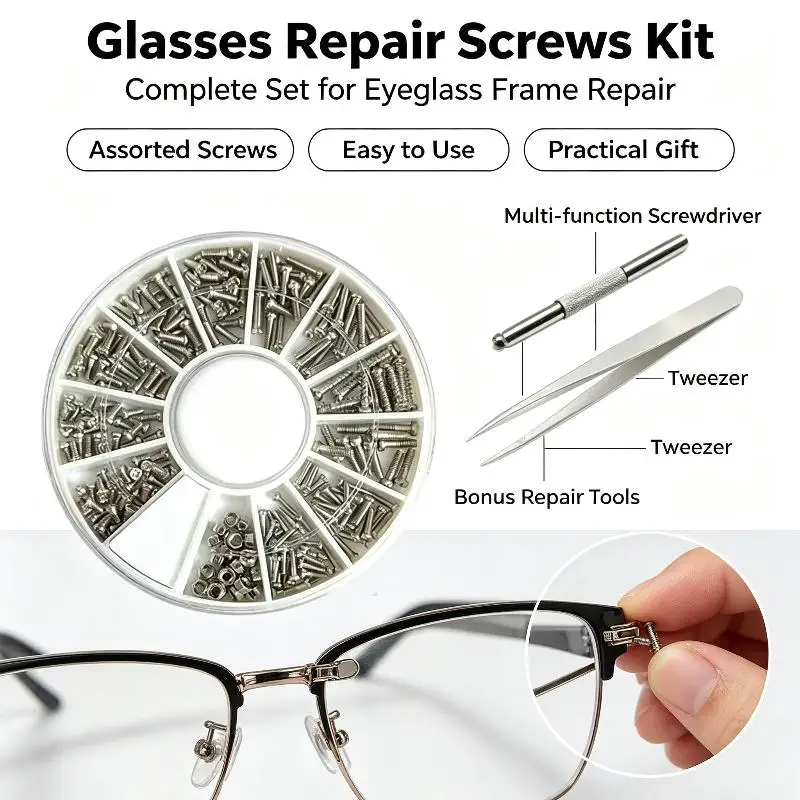 1 Set Mini-Präzisionsschraubendreher-Set zur Reparatur von Brillen, inklusive Schrauben und weichen Nasenpads für Lesebrillen. – Detail 2
