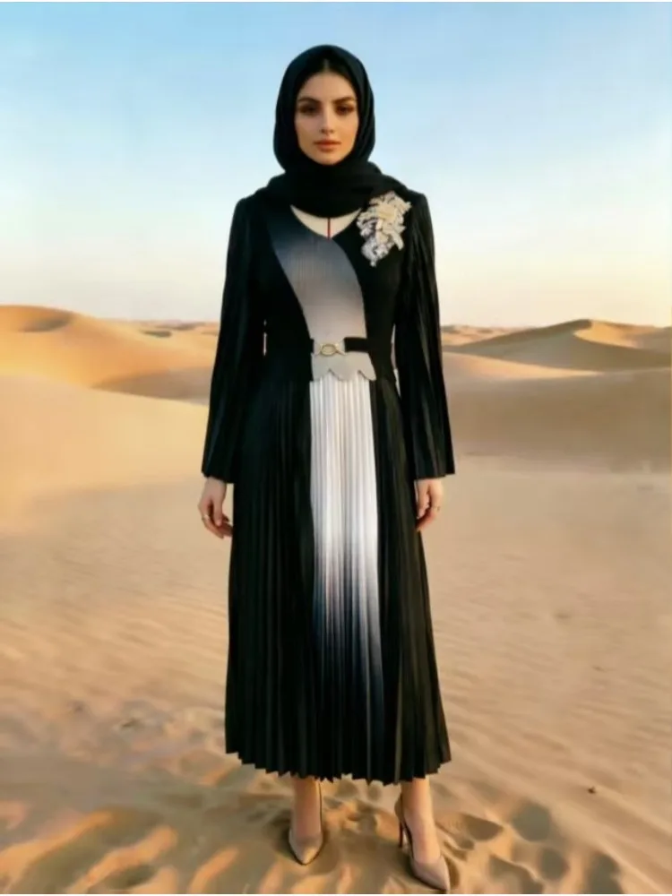 Miyake Crumpled Loose Dress Fashionable Three-dimensional Decoration Gradual Change Color Horn Sleeve Long Dress 2026 New