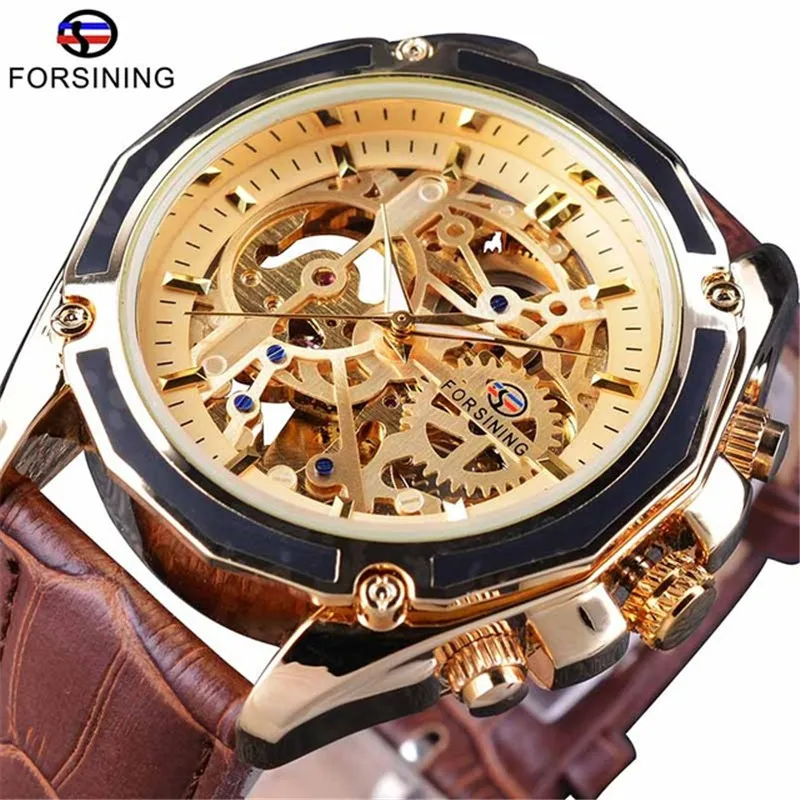 Free Shipping OUTLETSforsining European American Style Men's Fashion Casual Hollow Machinery Full-Automatic Waterproof Mechanica