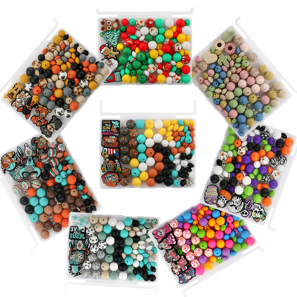 100Pcs/Box Halloween And Christmas Style Silicone Bead Combination Suitable For pen Keychains, Bracelets, Backpack Chains, Etc