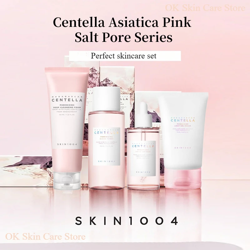 Korean Centella Pink Salt Pore Care Fresh Toner Ampoule Facial Serum Deep Cleanser and Face Cream Skincare Original Products Set