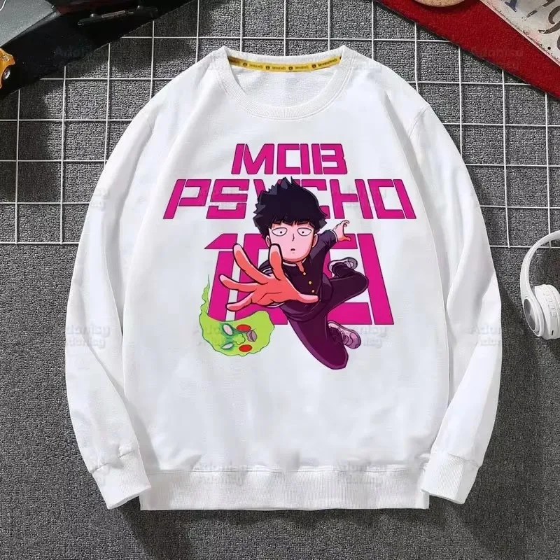 الغوغاء النفسي 100 Shigeo Kageyama موضة الرجال هوديس ربيع الخريف الرجال عادية الأبيض هوديس واحد أنيمي مانغا البلوز القمم