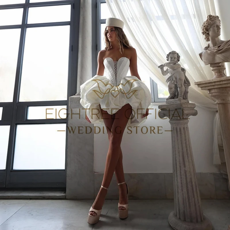 Eightree Simple Mini Wedding Dresses White Sweetheart Sleeveless Flower Wedding Gowns Boho Beach Bridal Prom Dress Customized