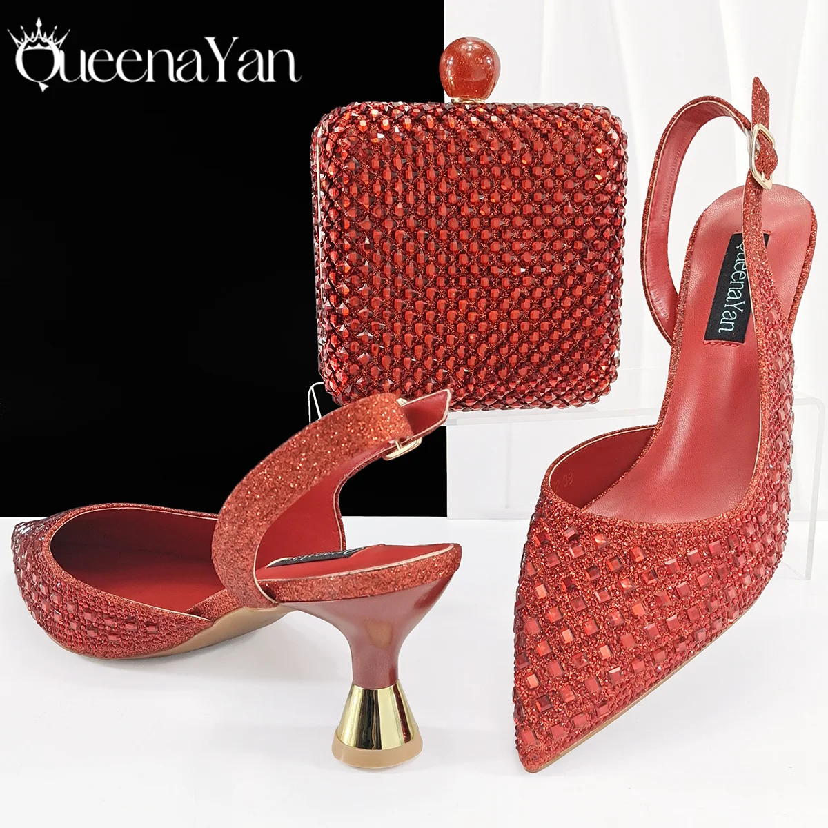 Queena Yan Glamorous Silver Color Occasions Party Wedding Lady Shoes and Bag Set In Stock Elegant Heels with Matching Purse image 3