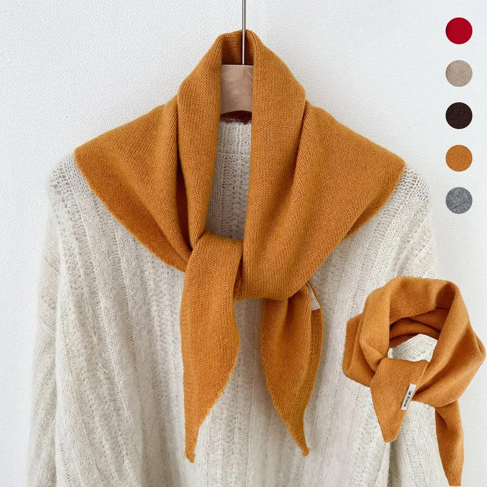 

Элегантный шерстяной шарф-косынка для женщин: универсальный вязаный платок-манишка, однотонная шаль-шарф