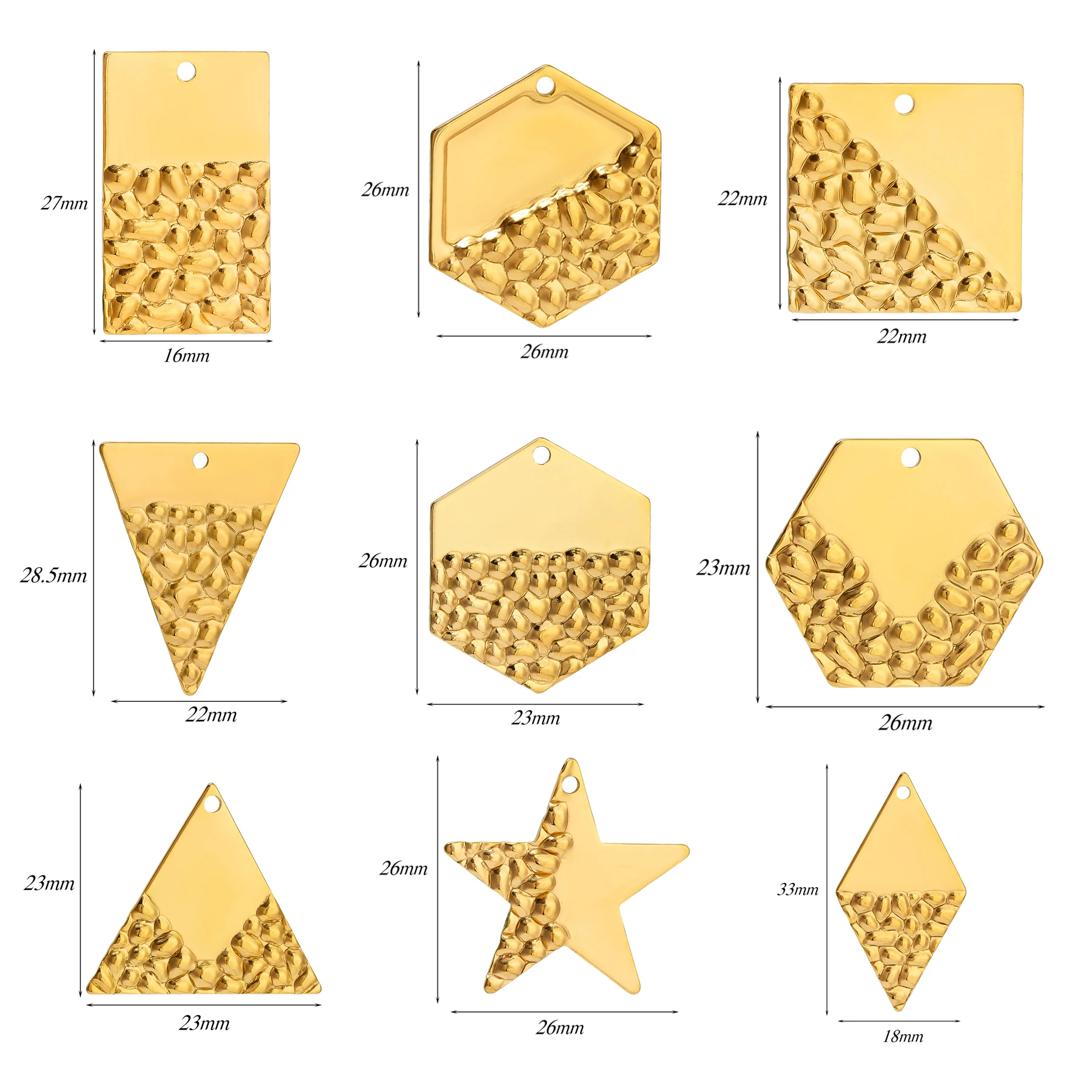 10 Stück Edelstahl-Textur-Anhänger, geometrische Formen, Dreieck, Rauten, Stern, DIY-Ohrringe, Schmuckherstellungszubehör – Detail 1
