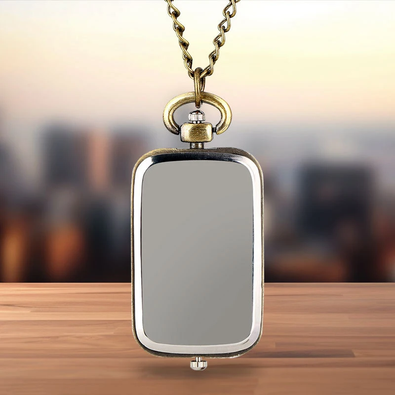 Prachtig horloge Brons sleutelhanger Zakhorloge Vierkant Retro Dubbele tijdbeweging Quartz horloge zonder deksel Hanger in antieke stijl