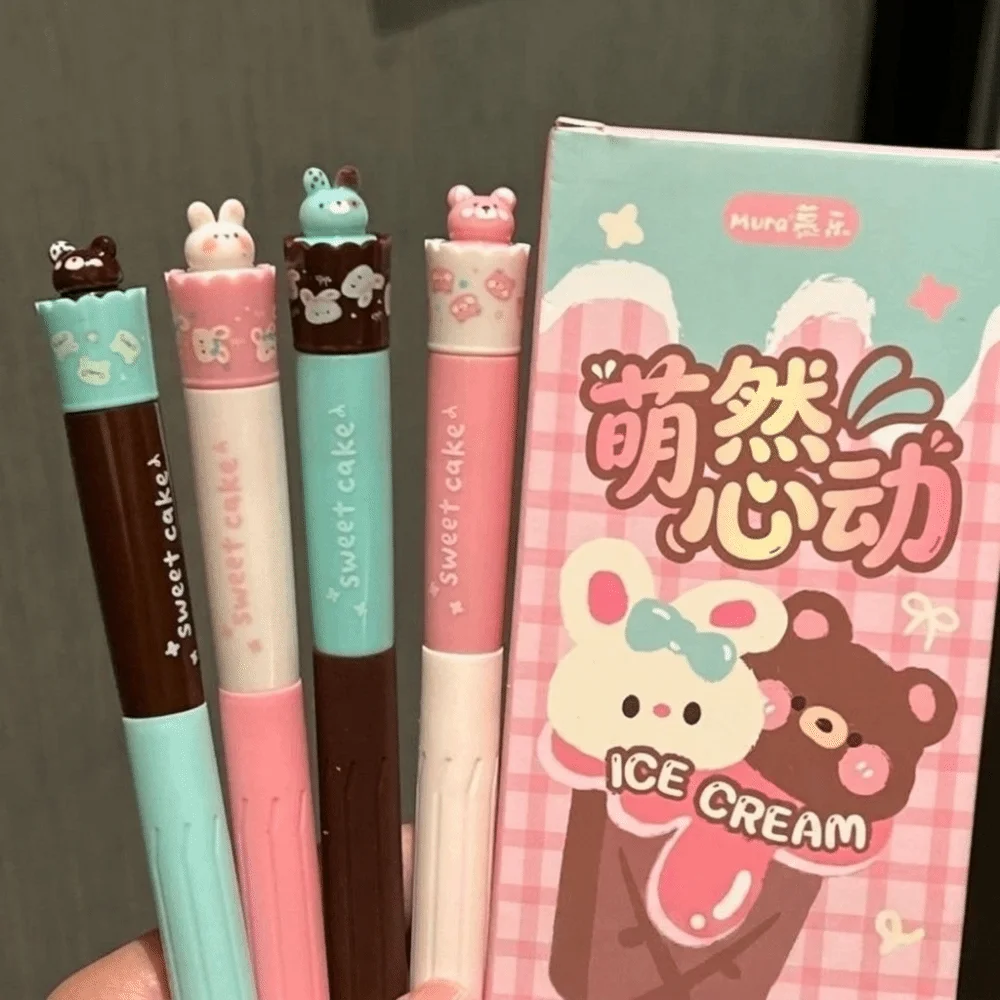4PCS Smooth Writing Teacup Dog Gel Pen Cupcake 0.5mm Quick-drying Black Pen Creative Rabbit Rotating Puppy Pocket Pen Office Use