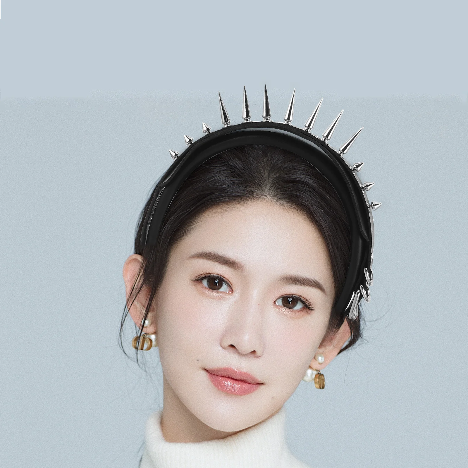 

Gothic Style Headband Studded Hollow Out Punk Hairband Black Wide Spiky For Women Festival Party Rock Concert Fashion