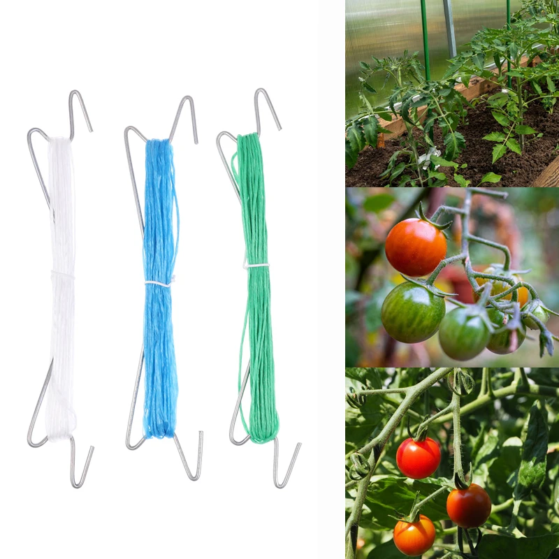 10Pcs Plants Hooks Clips With 10M Rope + 20 Clips J Hooks Clips Set Tomatoes Growing Hooks Clips For Tomato Grape Pepper