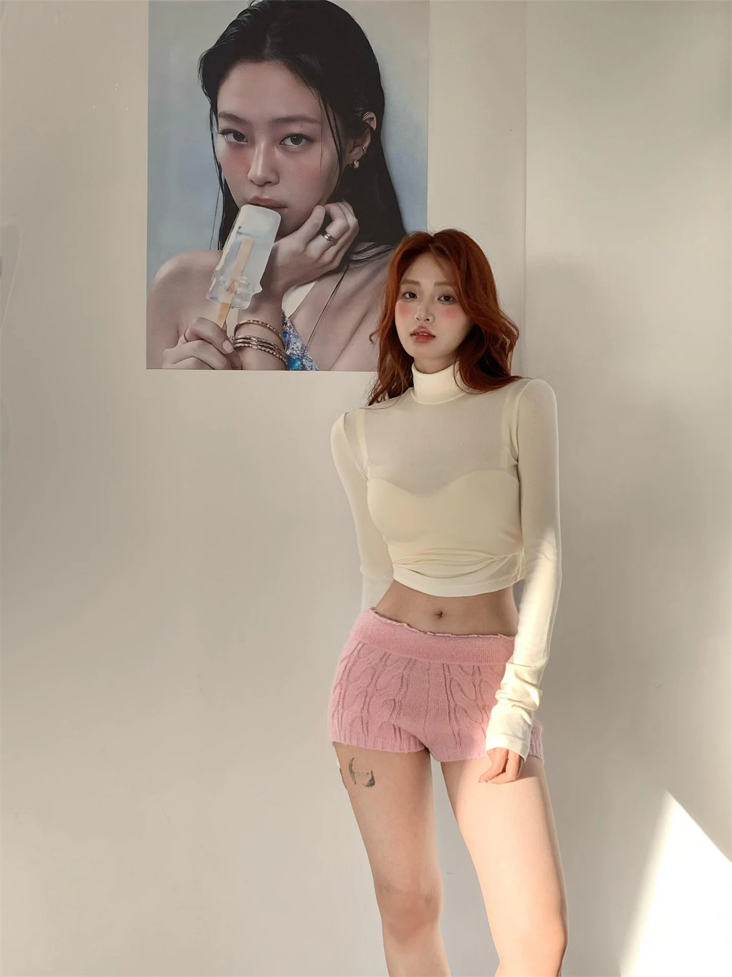 

Pink Knitted ort Pants Korean Sle High Waist Casual Wear Trendy And Youthful Women's Faion New Arrival Comfortable Fit