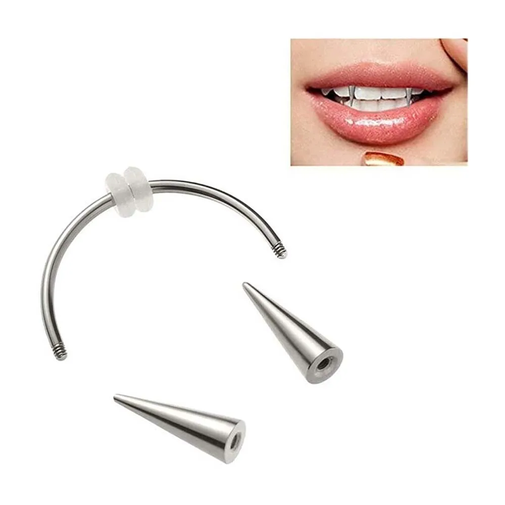 WKOUD 2 Pcs  Piercing Tiger Teeth Vampire Stainless Steel Smile Lip Nail Jewelry  Fangs Dracula Septum 3 Style