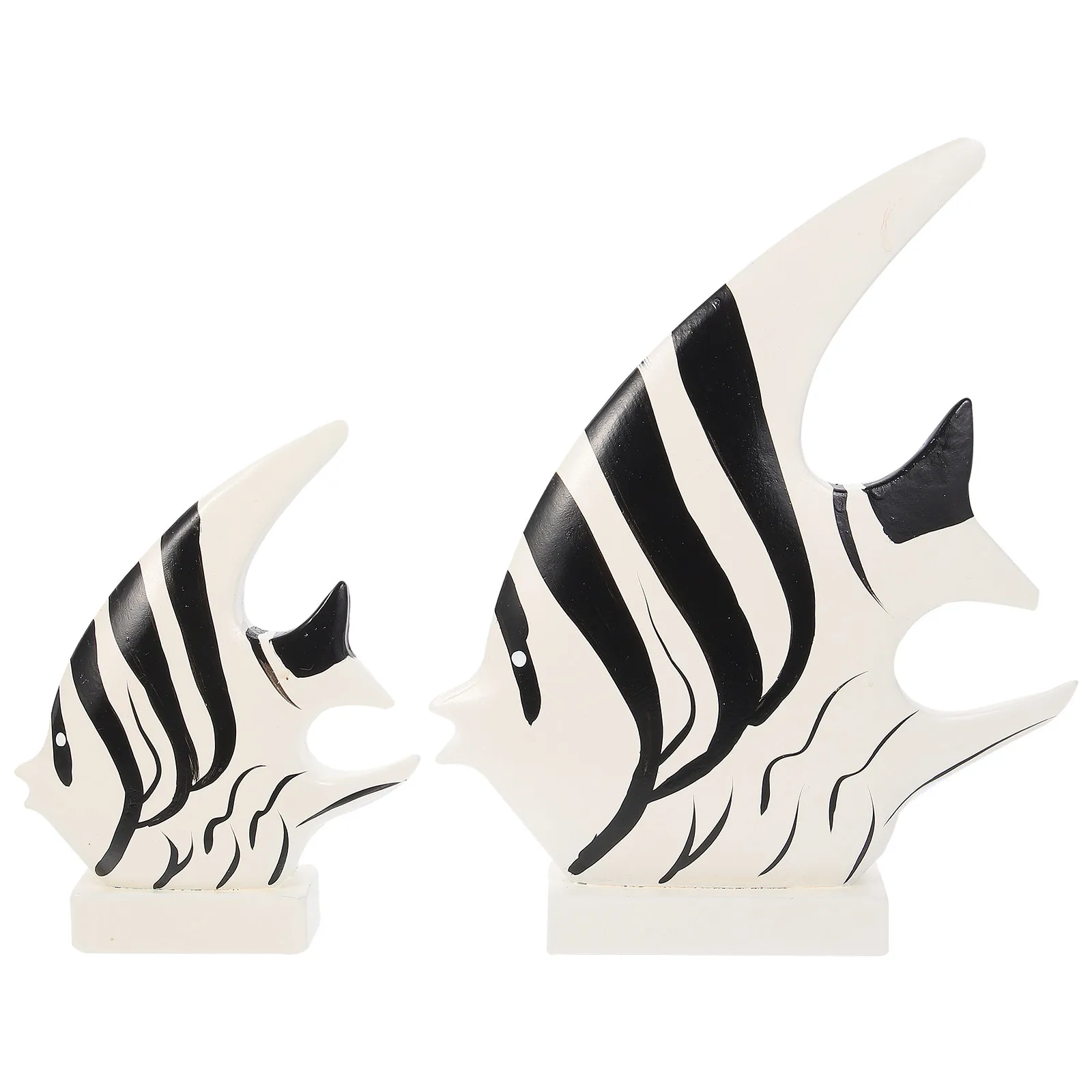 2Pcs Wooden Fish Decor Black White Striped Mediterranean Style Desktop Ornament Home Decor Adornment for Coffee Bar Company