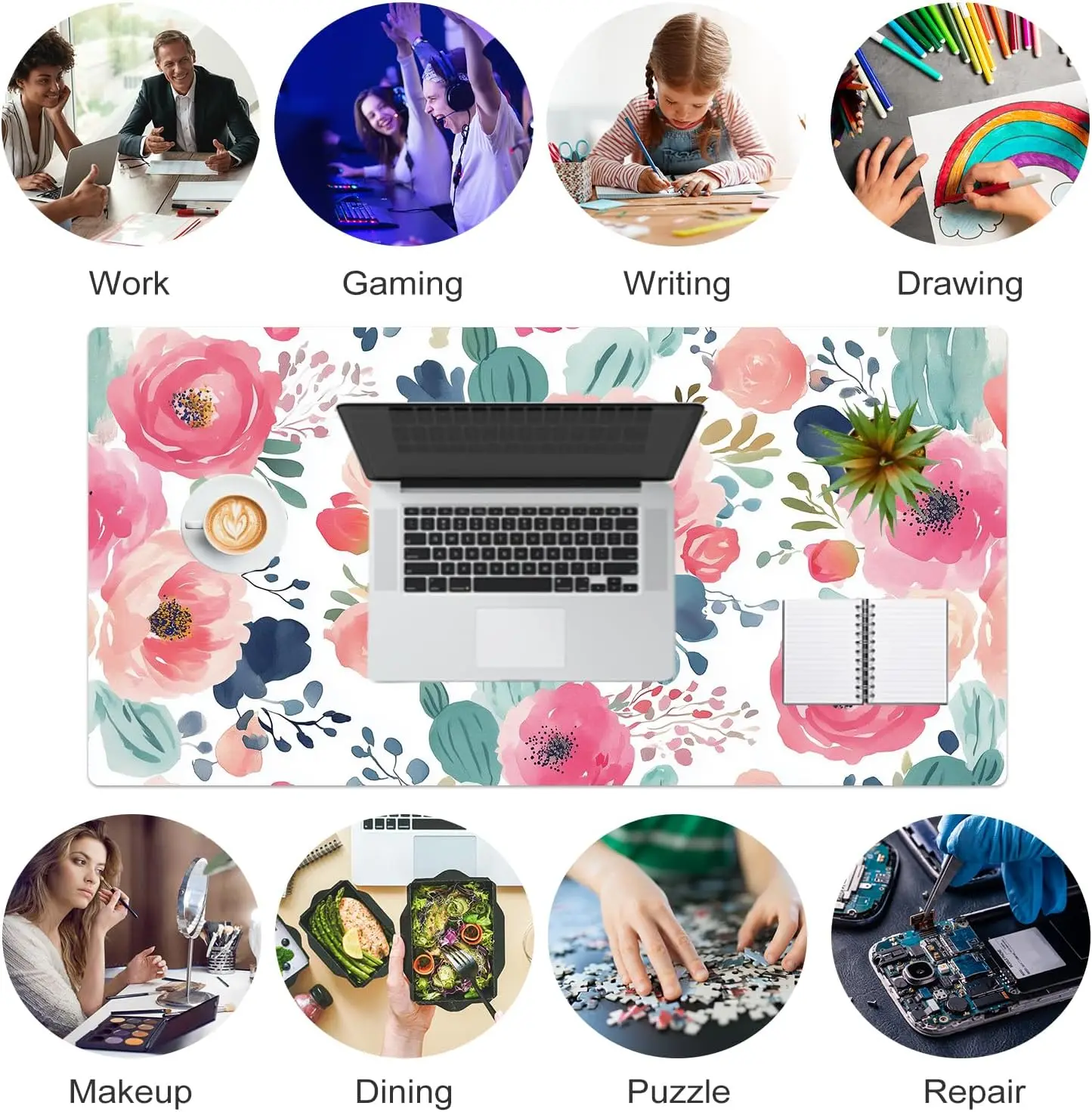 Large Mouse Pad Pink Floral Desk Mat for Women, PU Leather Waterproof Computer Laptop Protector, 31.5"x15.7" view 6