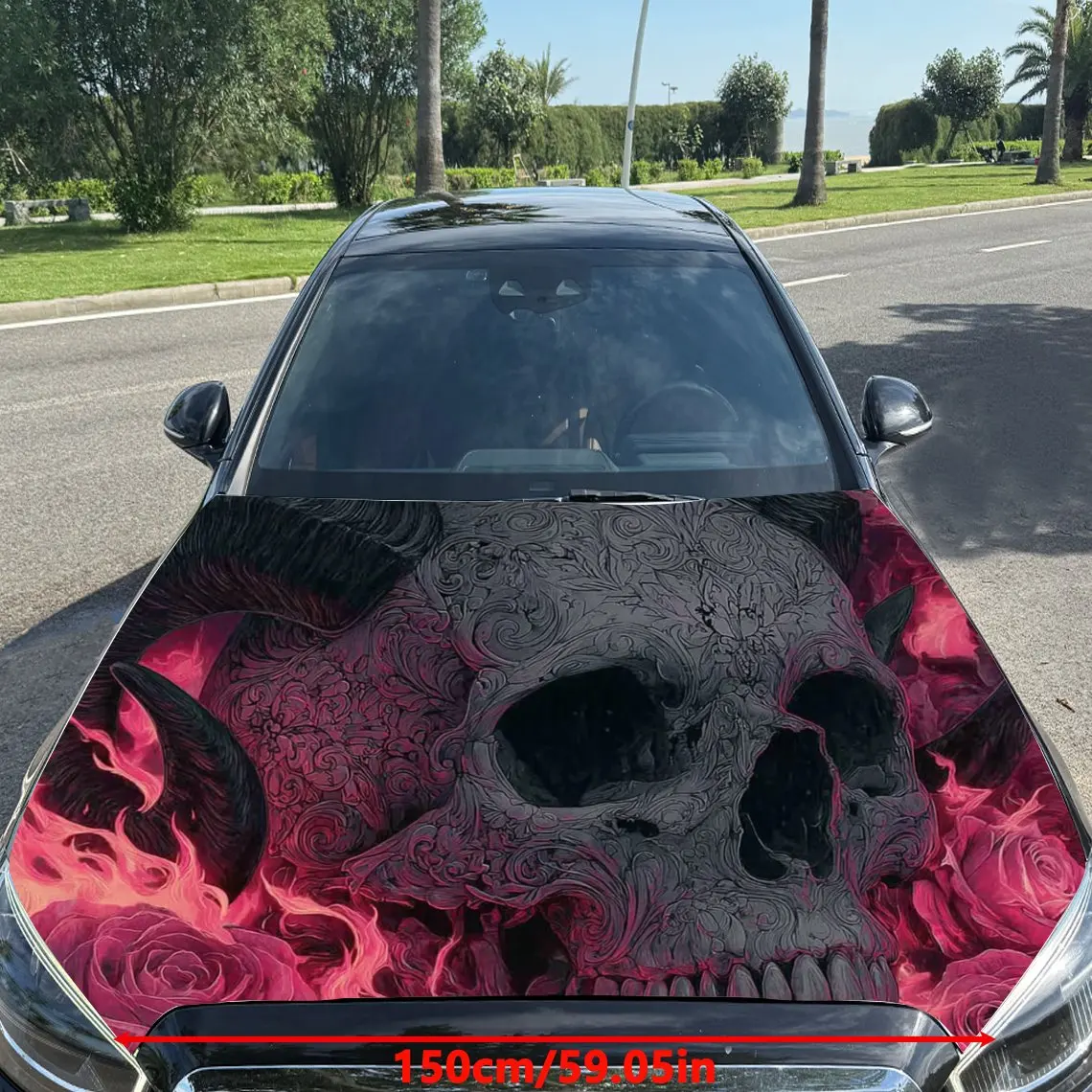 Exquisite Patterned Cow Horn Skull Car Hood Stickers,Durable PVC Vinyl Packaging,Enhanced Protection And Style,Easy To Apply And