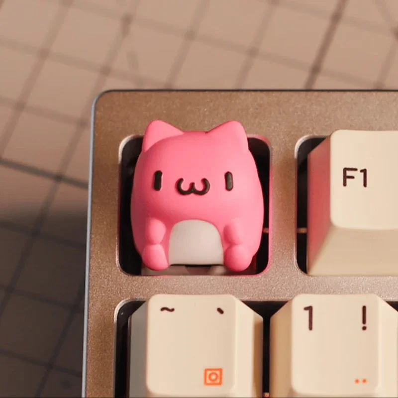 Keycap anak kucing lucu buatan tangan Resin personalisasi lucu merah muda/biru kucing Artisan Keycap Aksesori Keyboard mekanis disesuaikan