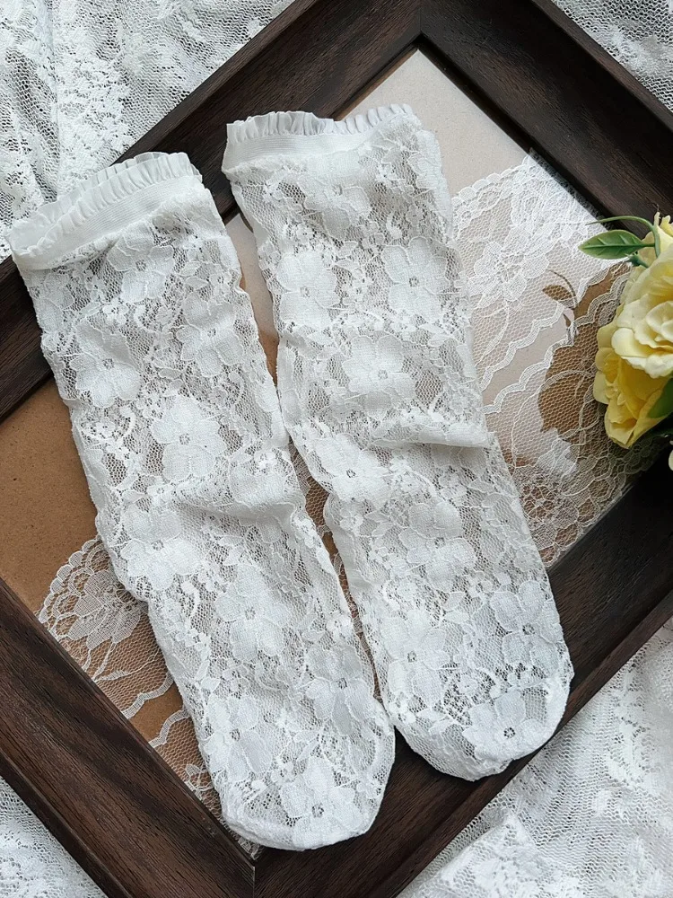 Summer Ultra-thin Lace Baby Socks Soft Breathable Mesh Mosquito-proof Socks for Toddler Kids Sweet Creamy Ruffled Princess Socks