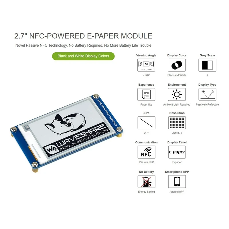 Imagem -05 - Waveshare-módulo E-paper Passivo Nfc-powered sem Bateria Energia sem Fio e Transferência de Dados 27 in