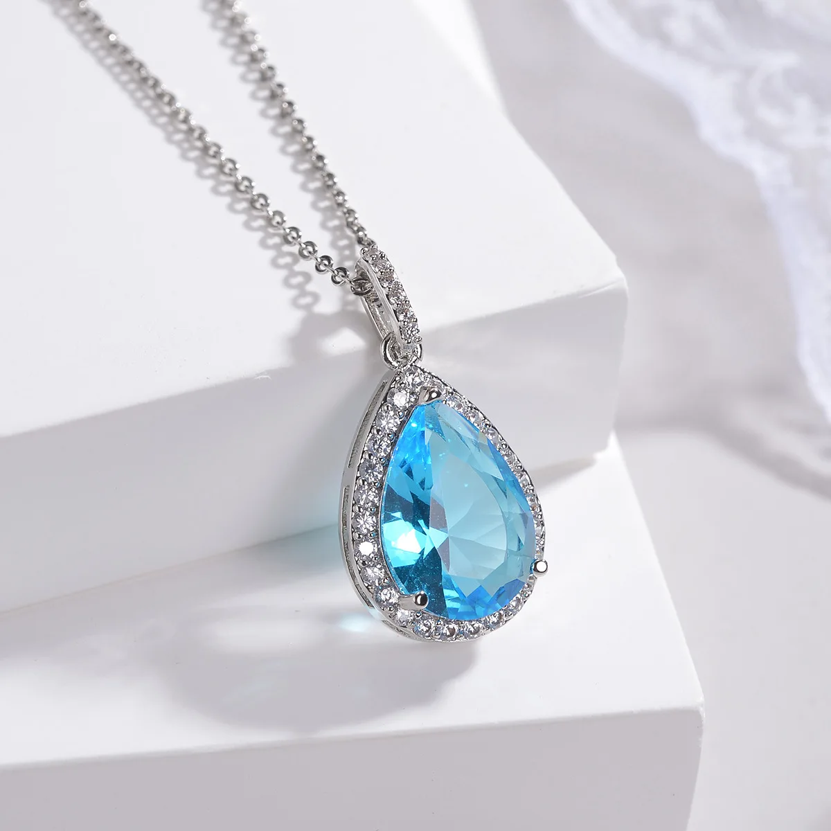 

Pear Genuine Natural Blue Topaz 925 Sterling Silver Water Drop Pendant Necklace for Woman Fine Jewelry Colorful Gemstone Choker