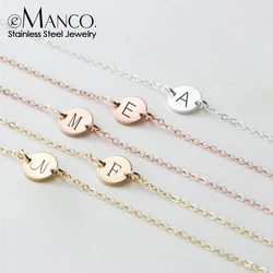 eManco Engrave 26 Alphabet Pendant Necklace Women Trendy Around Neck Chain Choker Necklace Real  Stainless Steel Necklace
