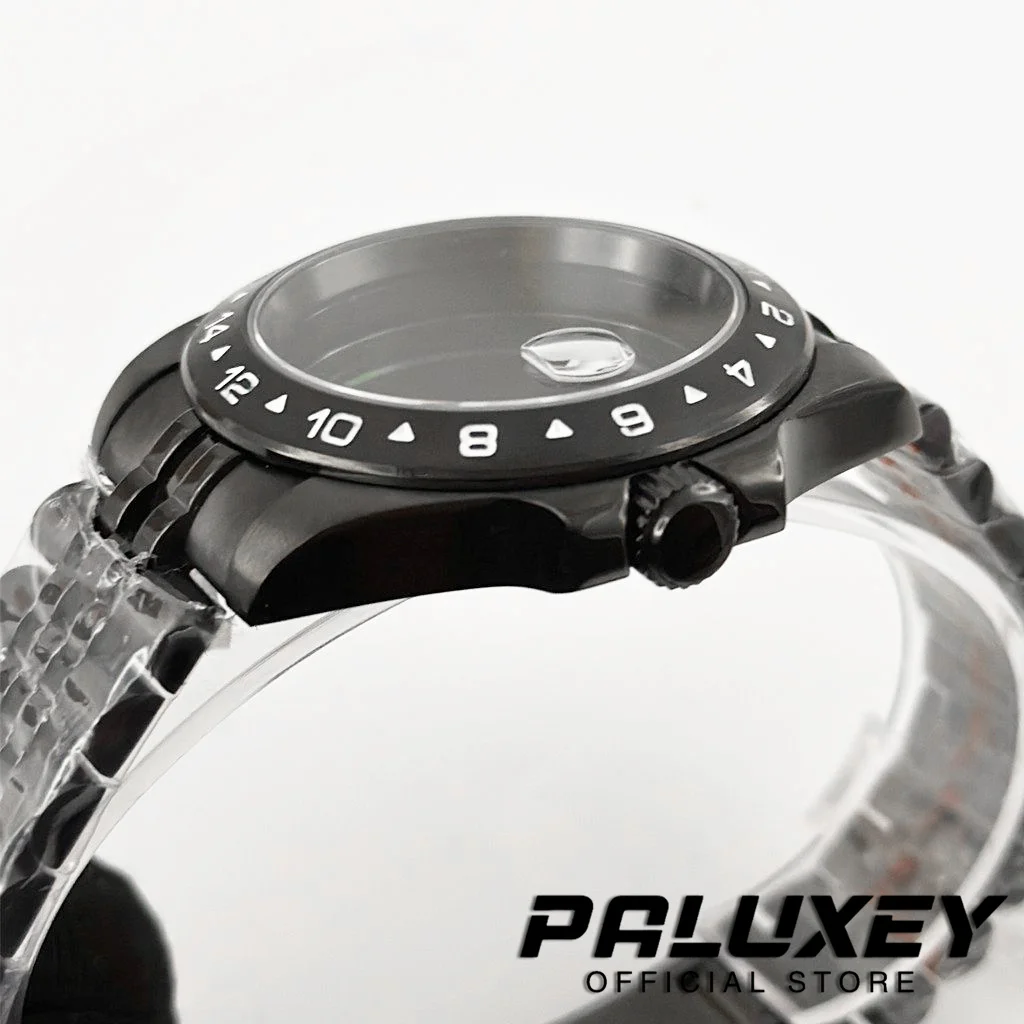 NH35 40MM EXP 24 Hour GMT Black Fixed Bezel Jubilee Bracelet Watch Case Sapphire Glass For NH34 NH35 NH36 NH38 ETA2824 Movement