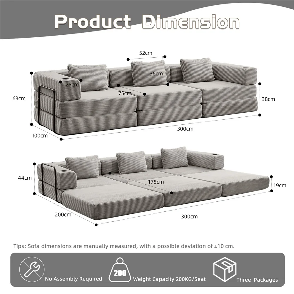 Cord-Modulsofa Frei Kombinierbare Wandelbare Eckcouch mit Getränkehaltern Übergroße Chaiselongue für Wohnzimmer – Detail 6