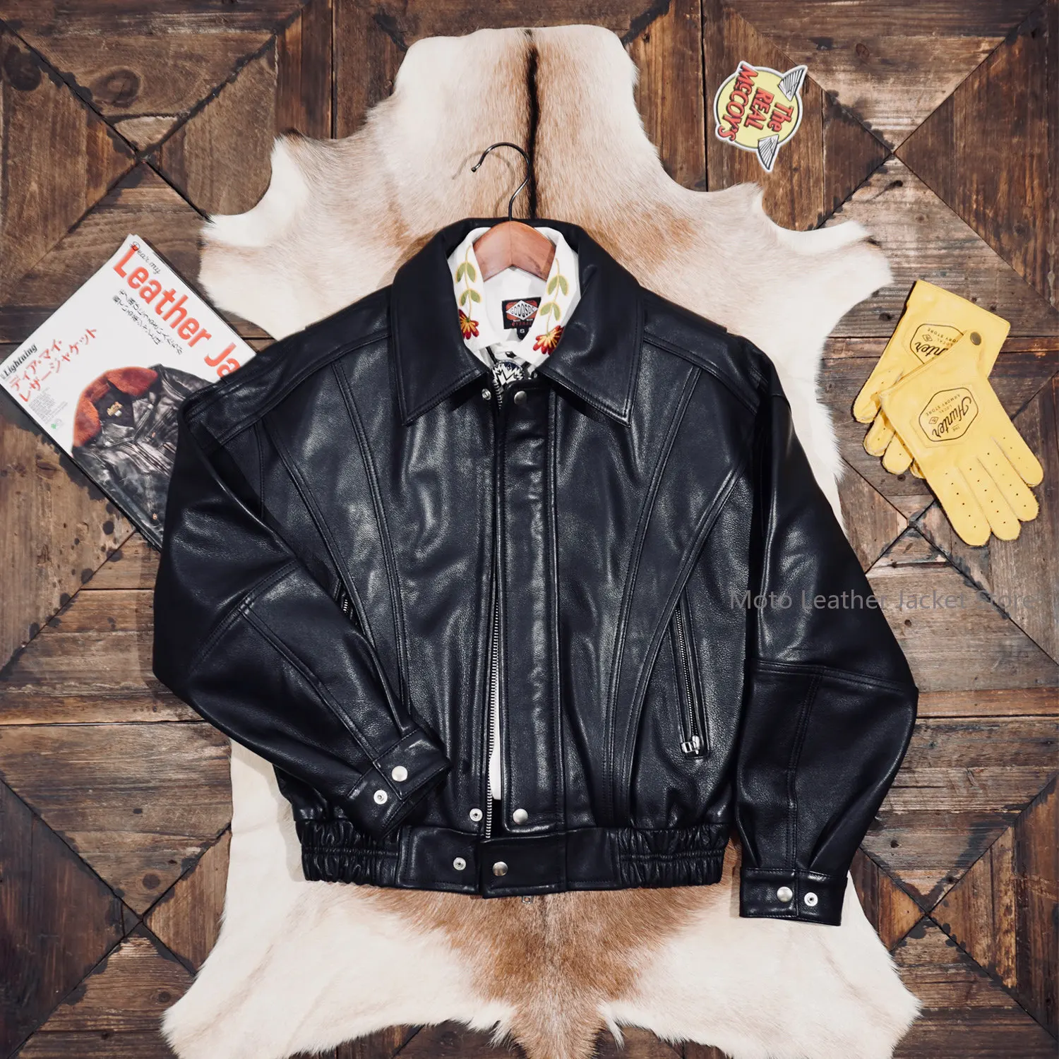 

American Retro Hong Kong Style Italian Water Dyed Cowhide Leather Jacket Men Oversize Moto Biker Coat Outerwear
