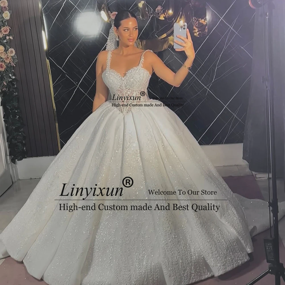 

Gorgeous Glitter Wedding Dresses Spaghetti Strap A-Line Bridal Gowns Sleeveless Luxury for Woman 2025 Customized robe de mariée