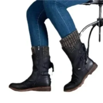 Botas de neve de meia panturrilha para mulheres, sapatos de rebanho, coxa alta, quente, moda feminina, outono, inverno, 2023