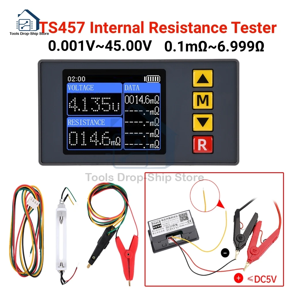 TS457 DC5V woltomierz tester rezystancji wewnętrznej detektor miernik napięcia czteropinowy kabel z klipsem Kelvina dla narzędzia dla elektryka