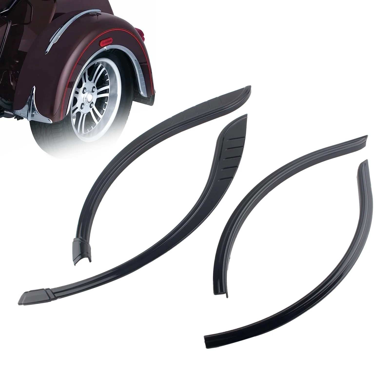 For Harley Tri-Glide Ultra FLHTCUTG Rear Fender Flares Skirts Trim Accent Chrome Black For Harley FLHXXX Street Glide Trike
