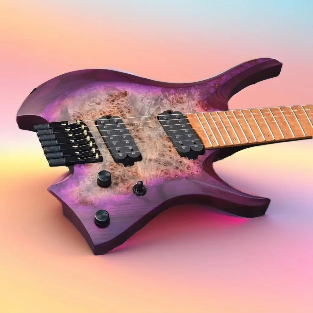 New 7 Strings Headless Electric Guitar Purple Burst Roasted Wenge Neck