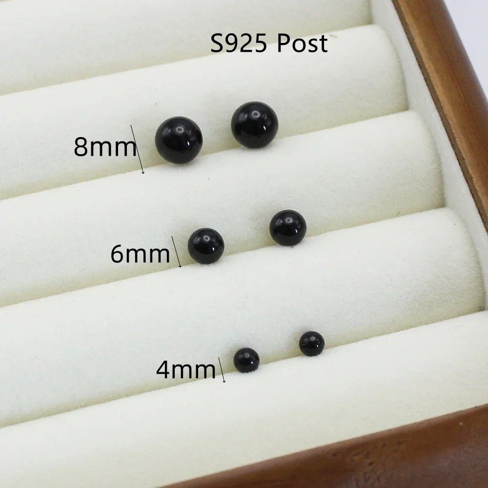 4mm 6mm 8mm 3Pairs Black Round Ball Imitation Pearl Stud Earring for Women Simple Temperament Ear Jewelry Christmas Day Girl